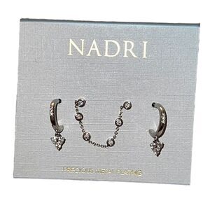 Nadri Silver Tone Remi Leash Hoop Set Embellished Earrings New